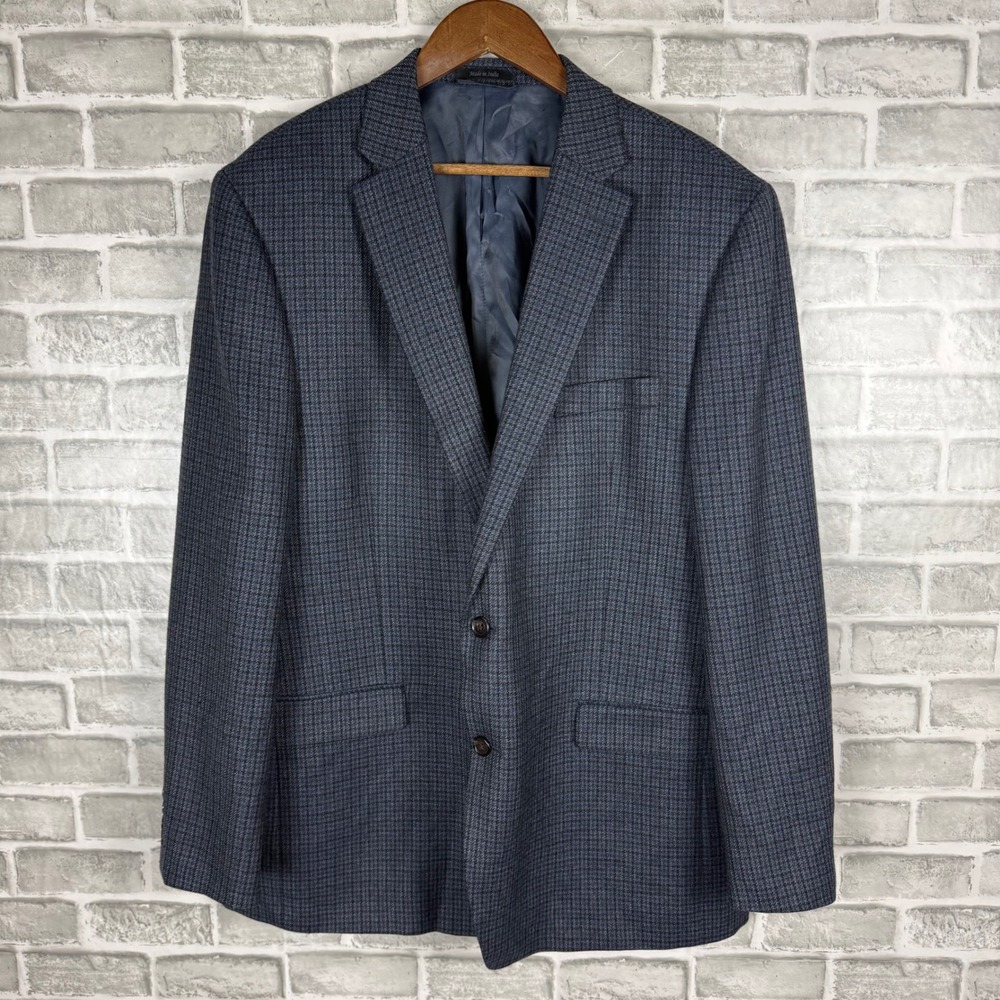 Lauren Ralph Lauren Mens 46L 100% Wool Blue Houndstooth Blazer Sport Coat 46L